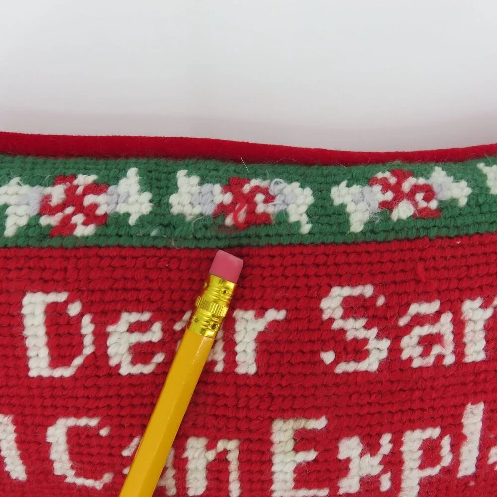 Dear Santa I Can Explain Needlepoint Red Green Peppermint Candy Christmas Pillow